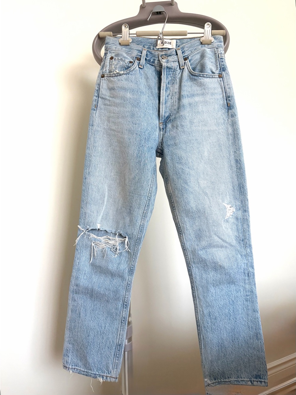 24/25 Agolde Light wash Straight Leg Jeans with Distressed Knees